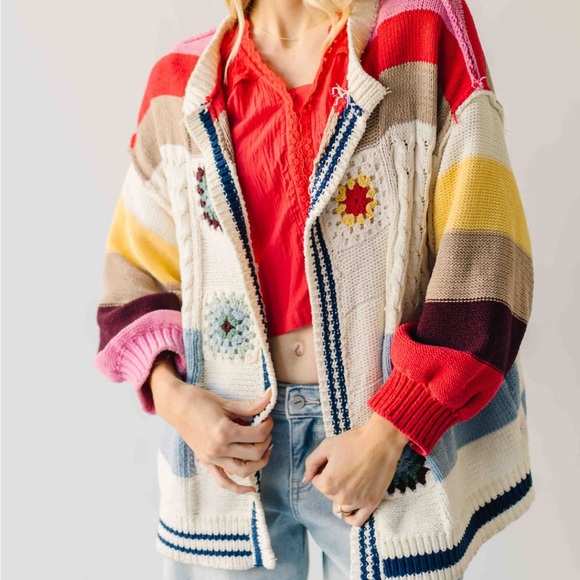 NANDRA BALLOON SLEEVE CARDIGAN IVORY MULTI - Picture 8 of 8